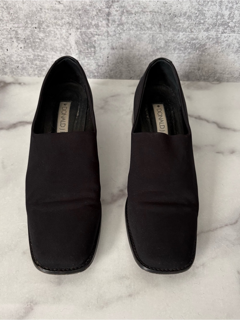 Donald J Pliner Black Square Toe Loafers Block Heel Size 8